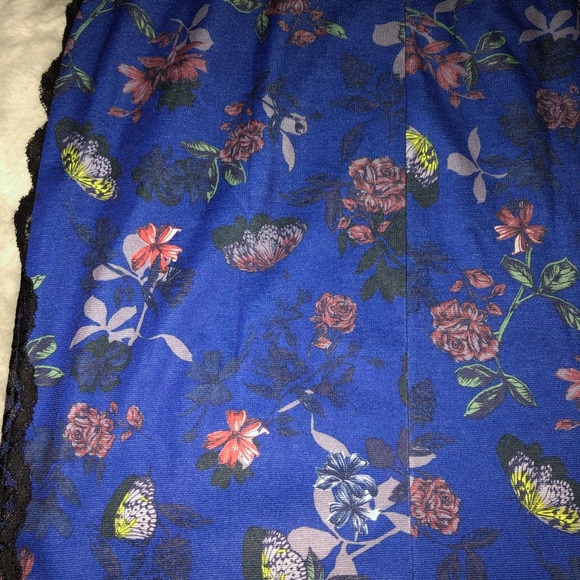 Black Lace Dress Blue Butterfly Print Midi - Picture 5 of 11